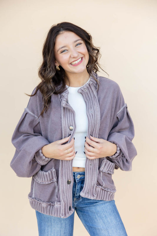 Faded Romance Knit Button Down Jacket