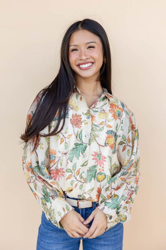 Dreamfield Buttons Faded Floral Blouse