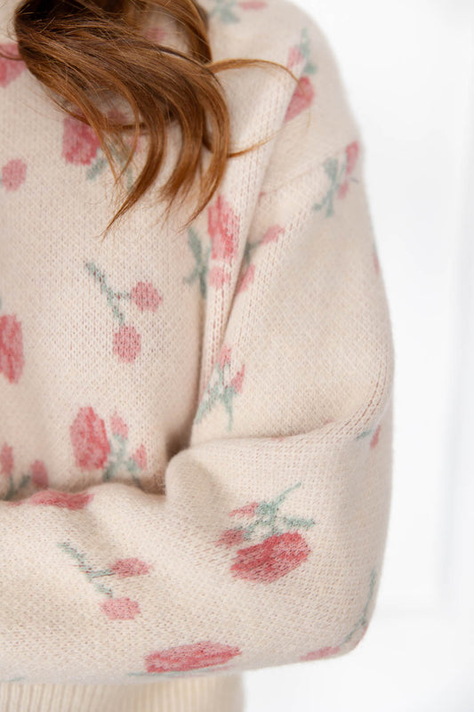 Blushing Blossom Floral Knit Sweater