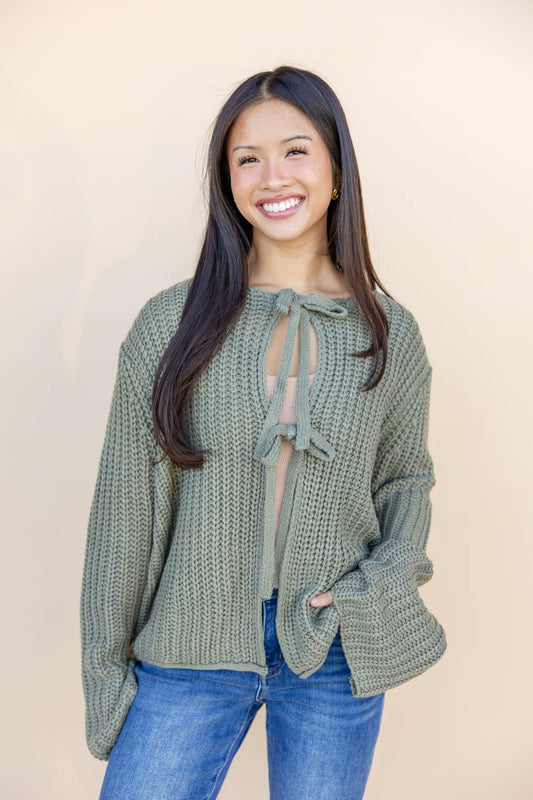 Honey Hugs Front Tie Cardigan Sweater