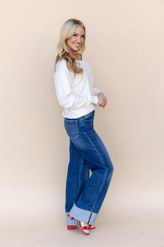Game Changer Cuffed Wide Leg Jeans