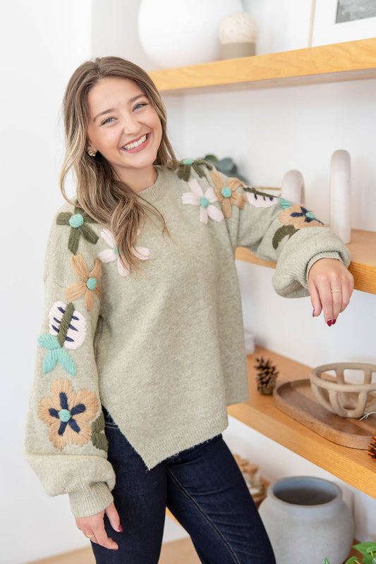 Blossom Lane Embroidered Floral Sweater