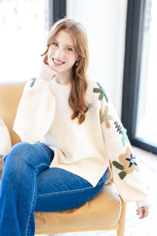 Blossom Lane Embroidered Floral Sweater