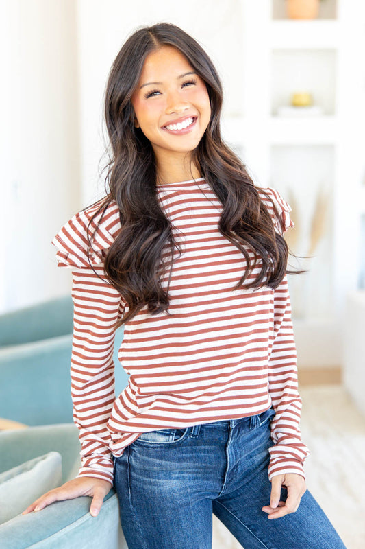 Stripe a Pose Ruffle Detail Top