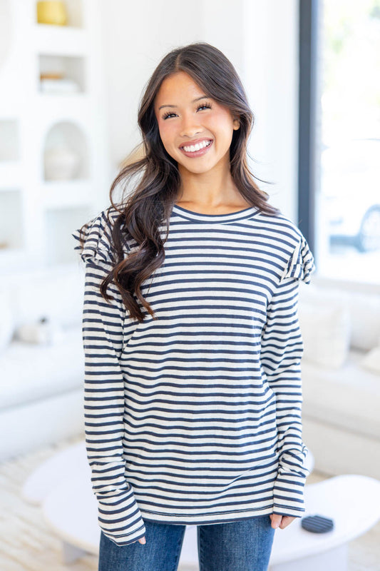 Stripe a Pose Ruffle Detail Top