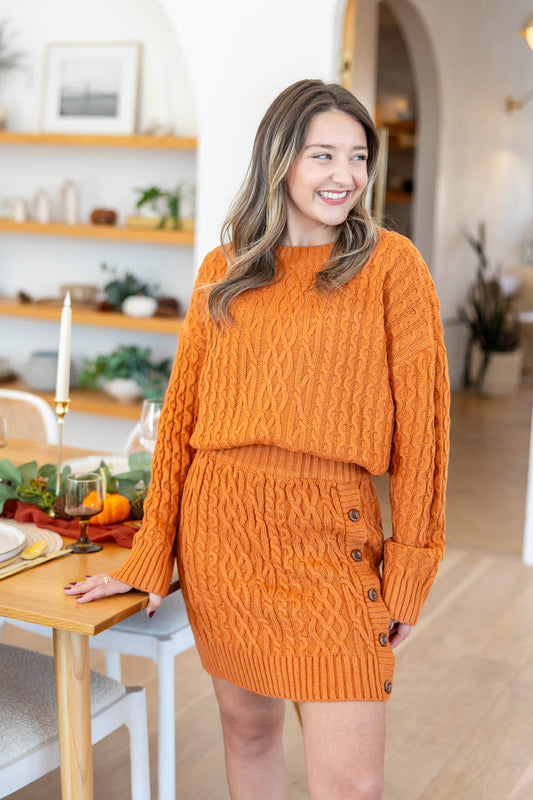 Dreamy Drift Cable Knit Sweater Skirt Set
