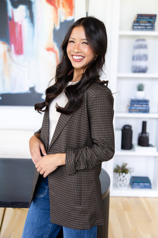 Checked For Success Collared Blazer