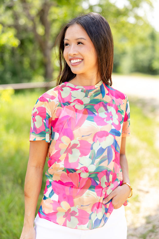 Floating in Florals Mesh Top