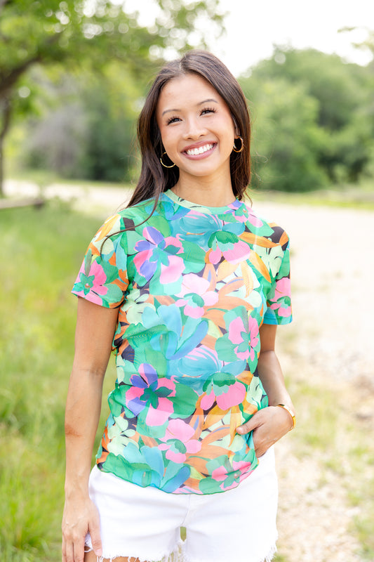 Floating in Florals Mesh Top