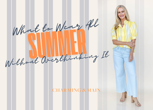 What to Wear All Summer Without Overthinking It blog post over, woman wearing bright yellow shirt with lightwash denim & nude heels