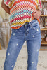 Mica Denim Picking Daisies Embroidered Flare Jeans