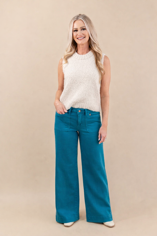 Calm Waters Teal Wide Leg Jeans