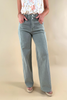 Olive Obsession Wide Leg Seam Detail Jeans in Faded Olive