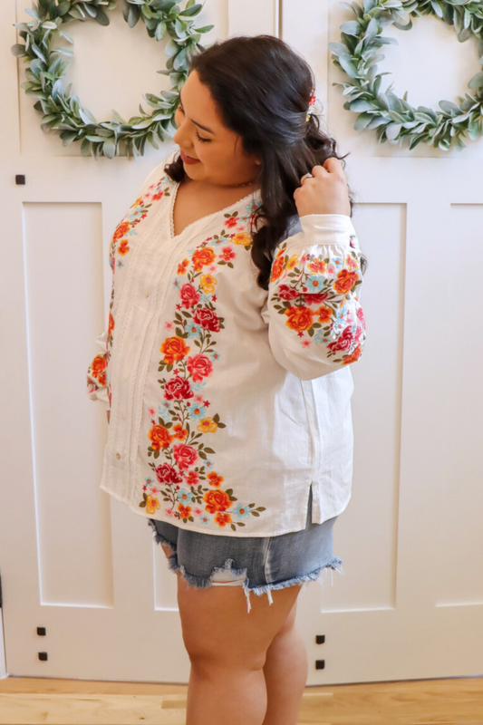 PLUS ONLY Margarita Sunset Floral Embroidered Top
