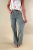 Olive Obsession Wide Leg Seam Detail Jeans in Faded Olive