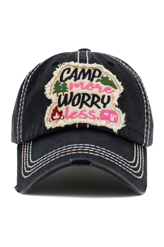 Camp More Worry Less Washed Vintage Ballcap