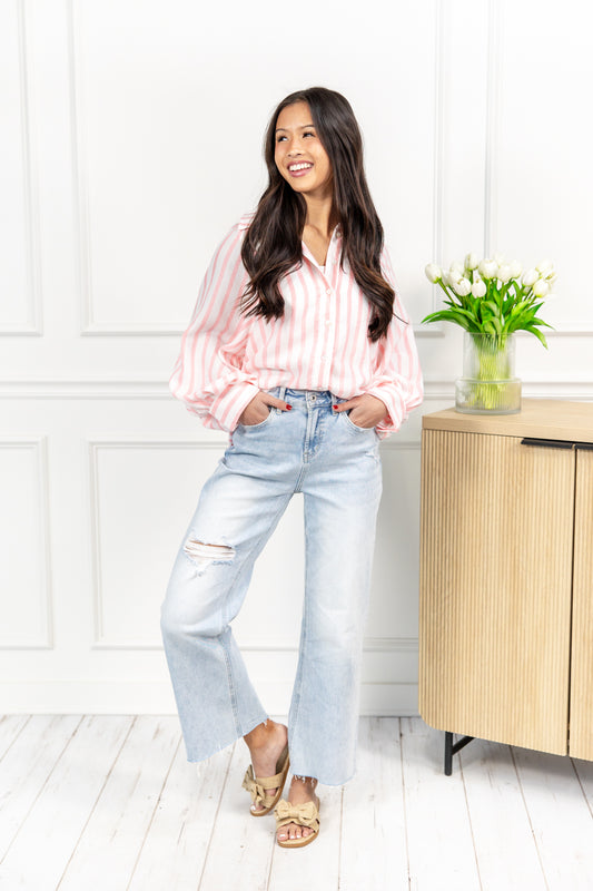 Make It Happen Light Wash Wide Leg Crop Jeans