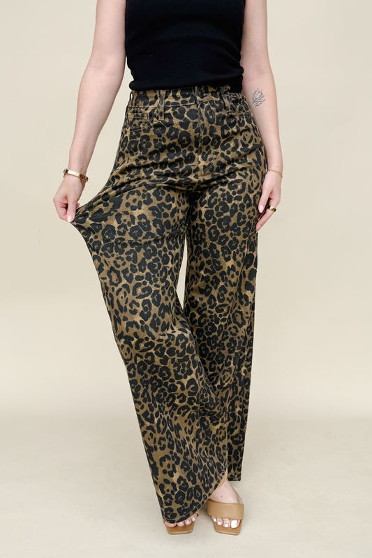 Wildest Dreams Wide Leg Leopard Jeans