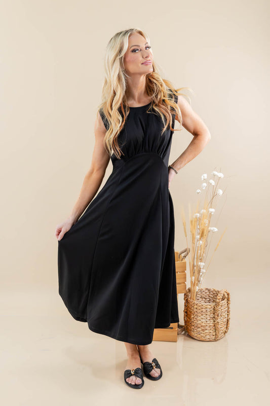 Cool Romance Sleeveless Empire Waist Pleated A-Line Midi Dress
