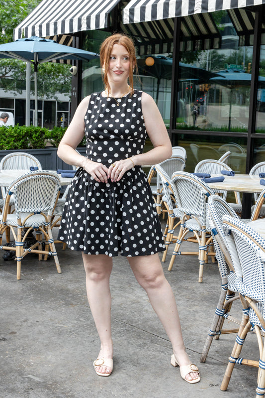 Midnight Confetti Black Polka Dot Sleeveless Mini Dress