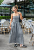 Checkmate Babe Black & White Gingham Strapless Midi Dress