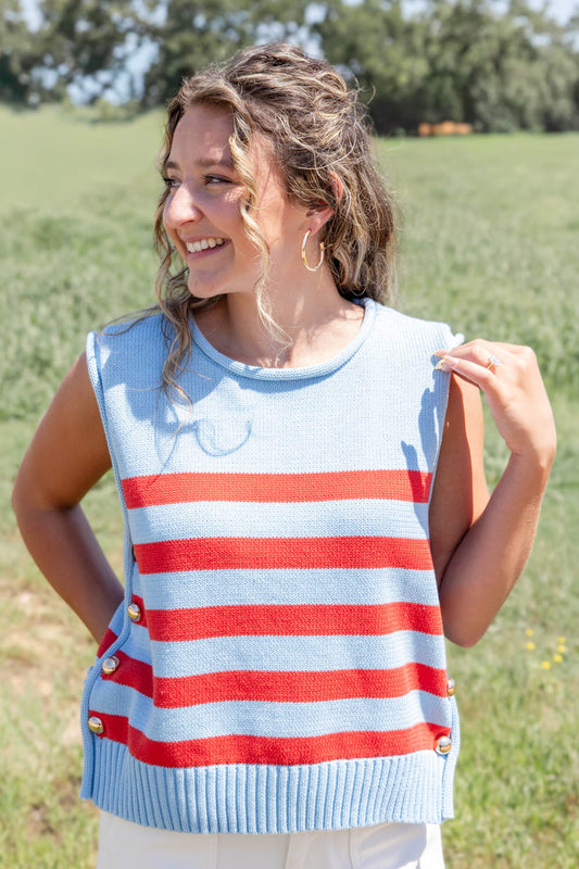 Tidal Twirl Striped Sleeveless Cotton Knit Tank