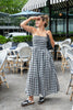 Checkmate Babe Black & White Gingham Strapless Midi Dress