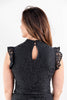 Girls Night Lace Overlay Mock Neck Cap Sleeve Top