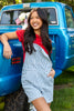 Overall Obsessed Light Wash Striped Short Overalls