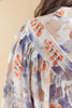 Color Story Watercolor Leaves Print Long Sleeve Blouse