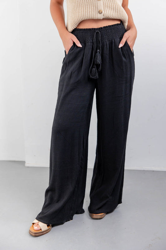 Classic Flow Lightweight Black Linen Blend Pants
