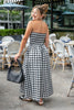 Checkmate Babe Black & White Gingham Strapless Midi Dress