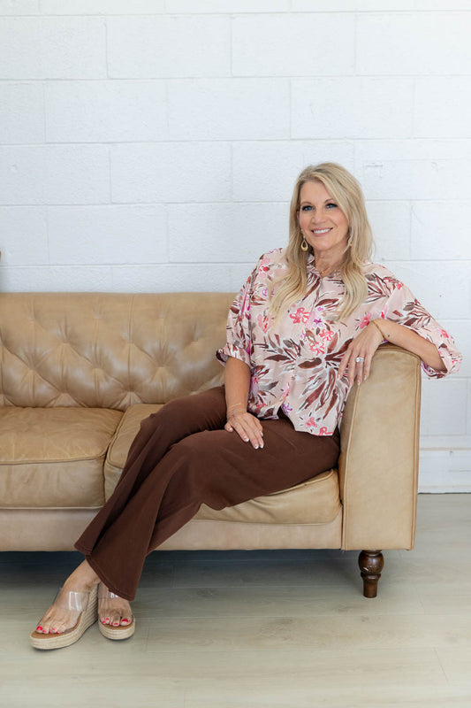 Market Days Pink Watercolor Floral Button Down Blouse