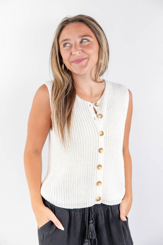 Essential Flow Sleeveless Button Front Sweater