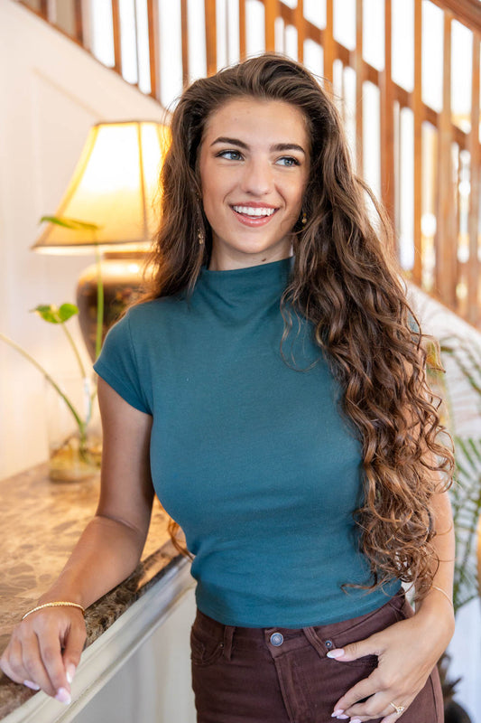 Elevated Essential Stretchy Cotton Mock Neck Top