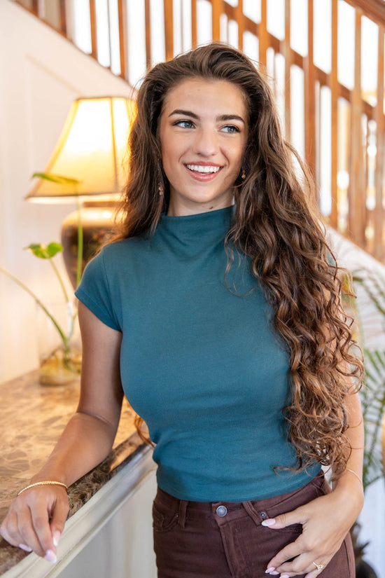Elevated Essential Stretchy Cotton Mock Neck Top