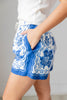 Wild Blues Blue & White Floral Linen Blend Shorts