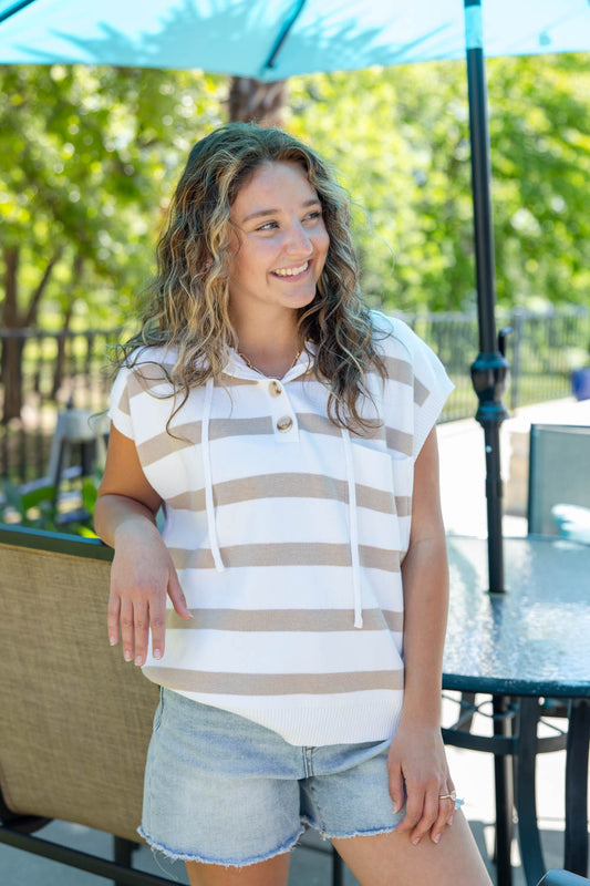Vivid Vibes Striped Short Sleeve Hoodie