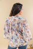 Color Story Watercolor Leaves Print Long Sleeve Blouse