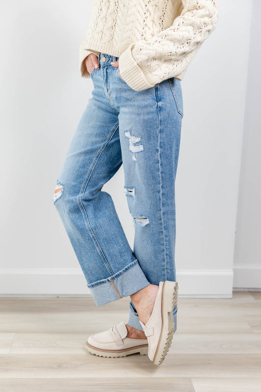 Girl Code Cuffed Slim Wide Leg Jeans