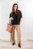 Textured Glam Oversized Cotton Blend V-Neck Blouse