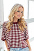 Perfect Match Gingham Crew Neck Short Sleeve Knit Top