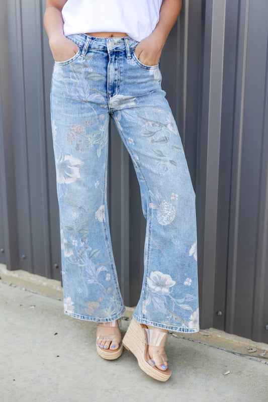 Petal Me This Floral Vintage Flare Jeans