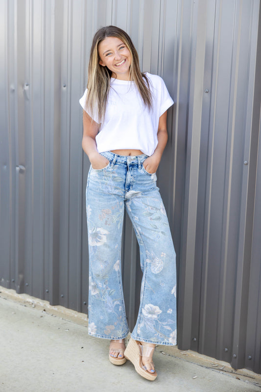 Petal Me This Floral Vintage Flare Jeans
