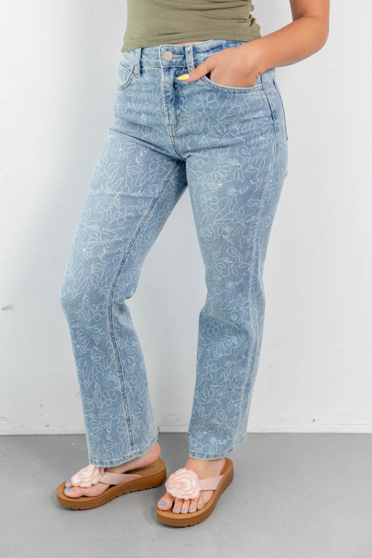 Keep It Moving Floral Print Kick Flare Jeans