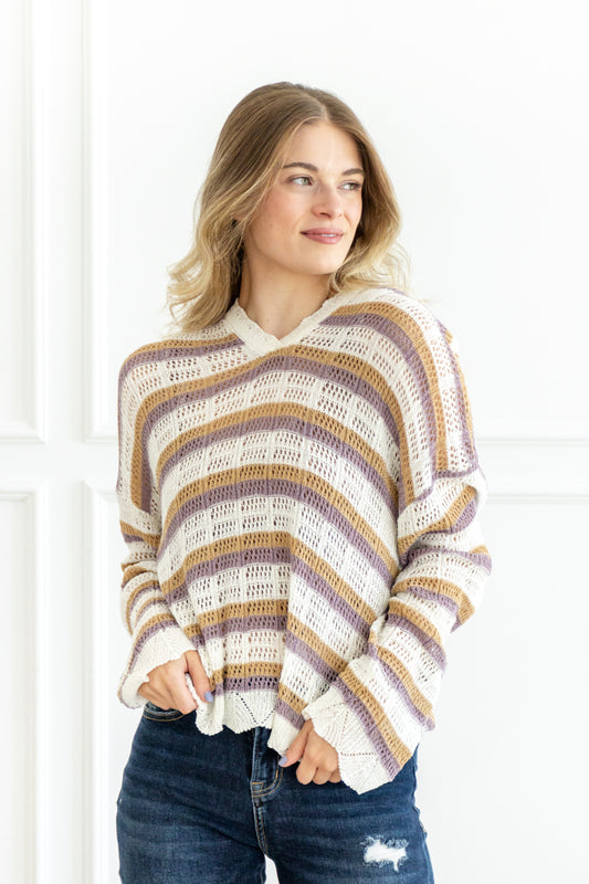 Country Dusk Knit Hooded Top