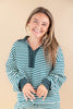 Line & Shine Striped Collared Top And Skirt Set