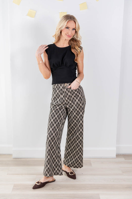 Grid Goals Diamond Plaid Straight Leg Ankle Pants