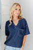 Flow Factor Split Neck Short Sleeve Ribbed V-Neck Top