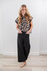 Cool Contrast Black Lined Wide Leg Pants with Tan Trim